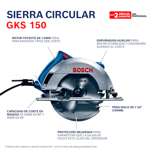Sierra Circular Bosch GKS 150 7 1/4&quot; 1500W 