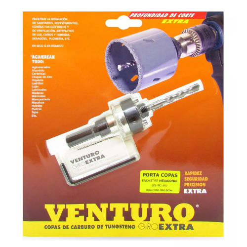 Porta Copa Venturo con Tungsteno 7/16'' Hexagonal + Punta Guia + Llave # 