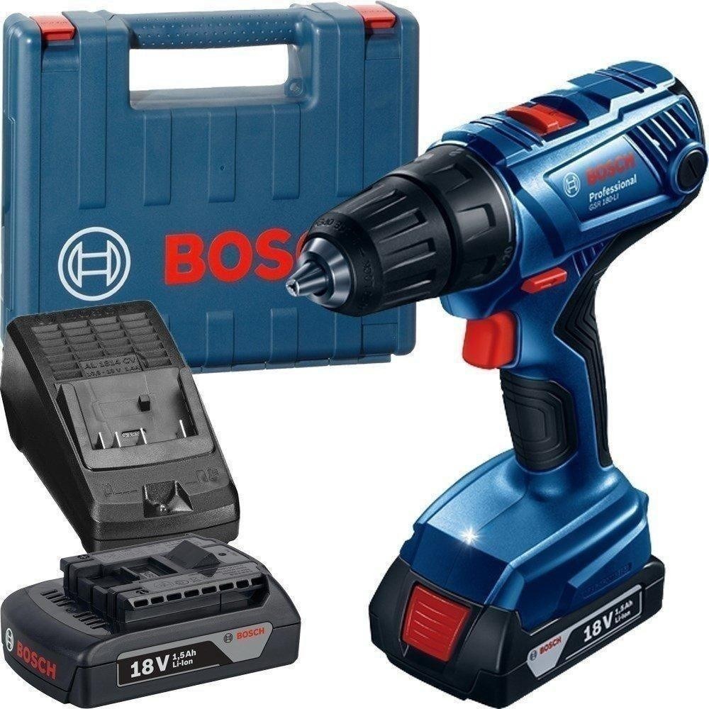 Taladro Atornillador Bosch GSR 180-LI 18V 1.5AH 13mm con 2 Baterias y Cargador